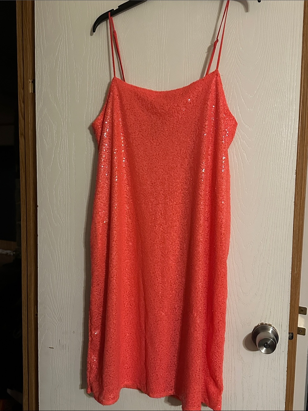 Sequin Coral Slip Dress with Spaghetti Straps